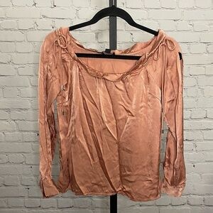 Lumiere Silk Blush Pink Off Shoulder Blouse Size Small
